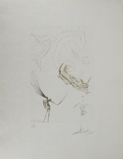 Salvador DALI : Tristan et le dragon, Gravure originale (vue générale) - Crédit photo : Galerie Art.Paris