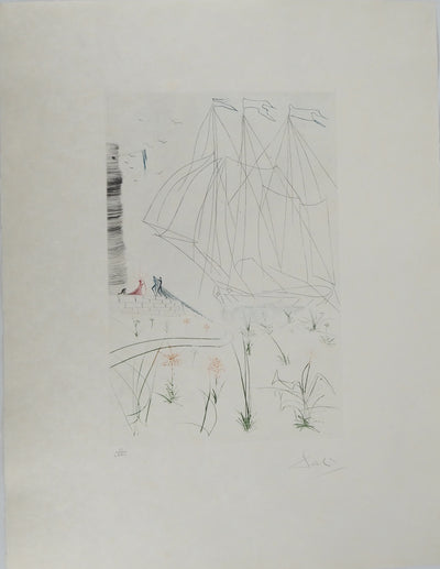 Salvador DALI : L'arrivée d'Iseult, Gravure originale (vue générale) - Crédit photo : Galerie Art.Paris