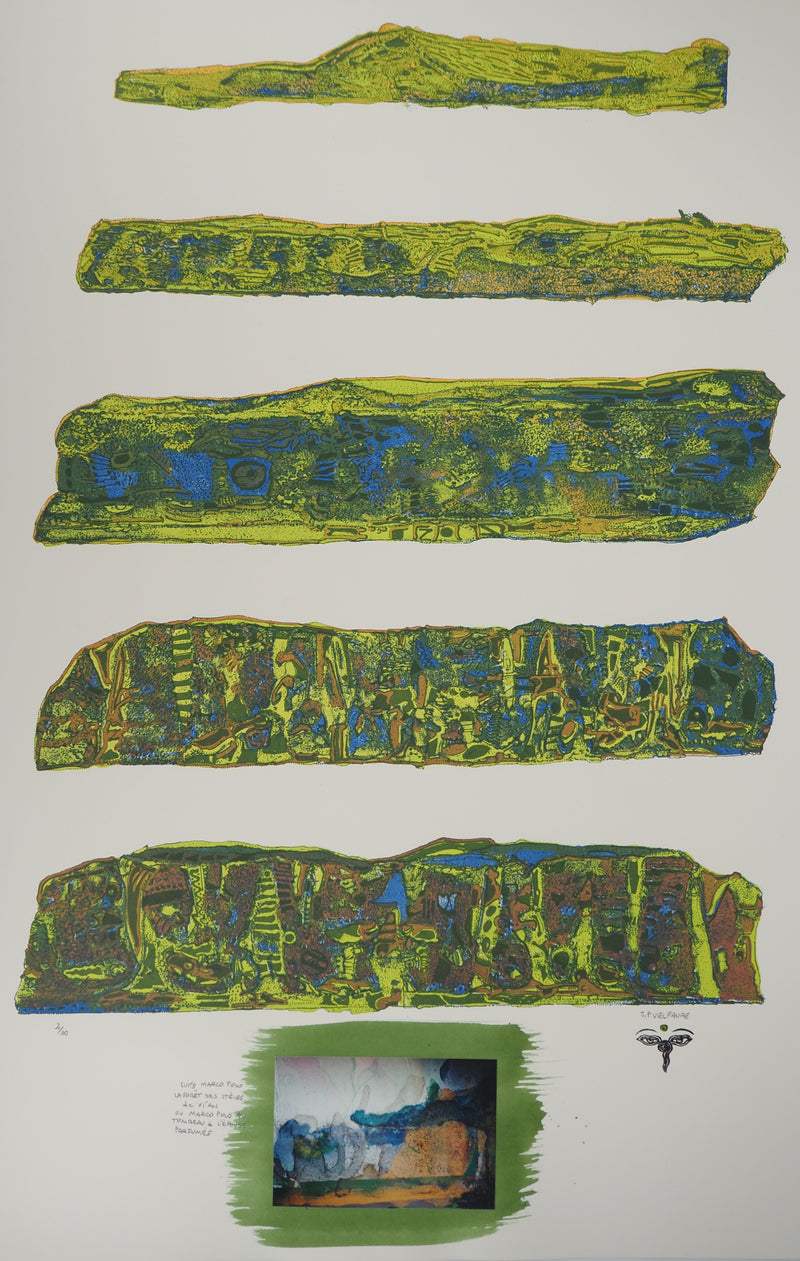 Jean-Pierre VIELFAURE : Suite Marco Polo : La forêt aux stèles, Lithographie originale (photo de détail 3) - Crédit photo : Galerie Art.Paris