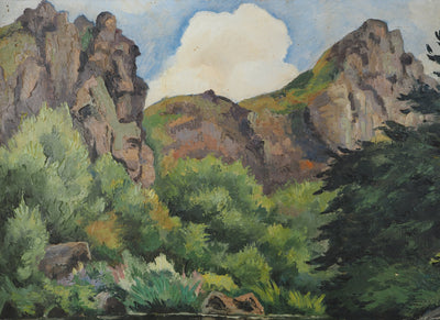Paul-Emile PISSARRO : Normandie, Paysage de montagne avec une rivière, Huile sur toile signée