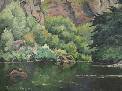 Paul-Emile PISSARRO : Normandie, Paysage de montagne avec une rivière, Huile sur toile signée