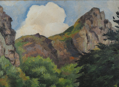 Paul-Emile PISSARRO : Normandie, Paysage de montagne avec une rivière, Huile sur toile signée