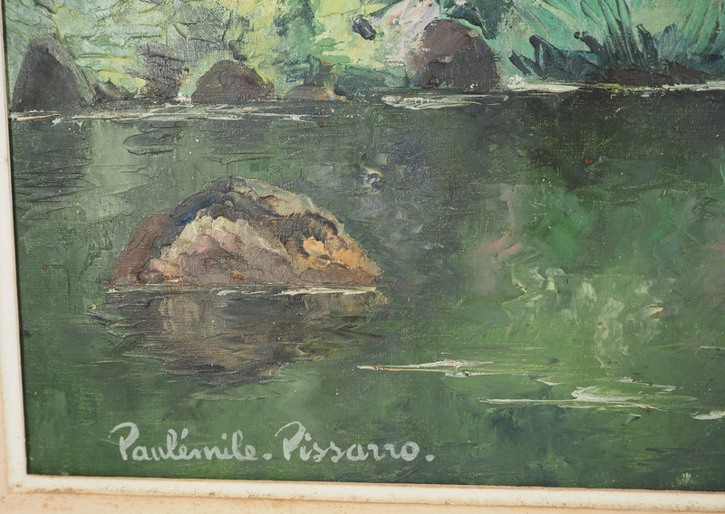 Paul-Emile PISSARRO : Normandie, Paysage de montagne avec une rivière, Huile sur toile signée