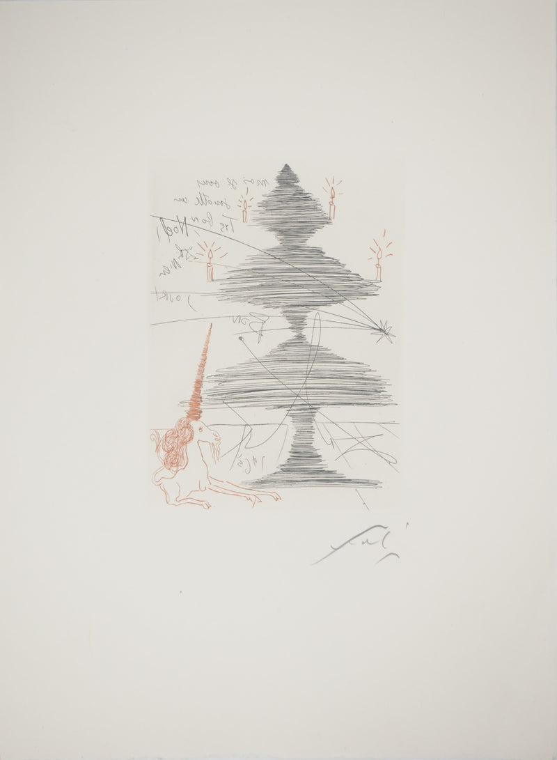 Salvador DALI : Arbre de Noël à la licorne, Gravure originale (vue générale) - Crédit photo : Galerie Art.Paris