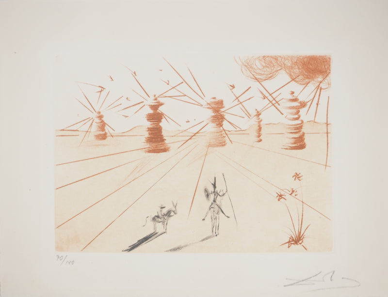 Salvador DALI : Don Quichotte et les moulins à vent, Gravure originale (vue générale) - Crédit photo : Galerie Art.Paris