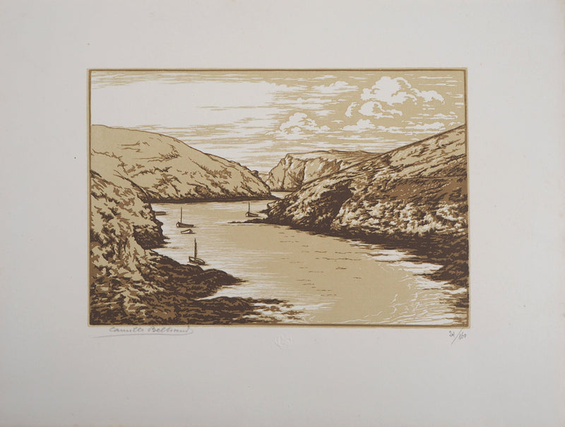 Camille BELTRAND : Belle-Isle, Port du Vieux Château, Gravure sur bois originale (photo de détail 3) - Crédit photo : Galerie Art.Paris