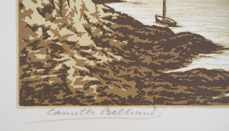 Camille BELTRAND : Belle-Isle, Port du Vieux Château, Gravure sur bois originale (photo de détail 2) - Crédit photo : Galerie Art.Paris