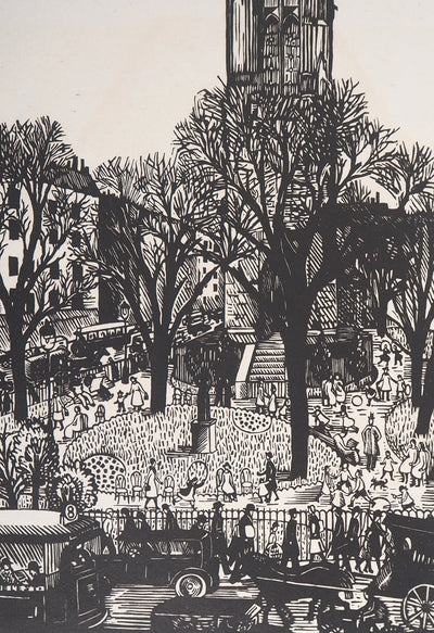 Paule MARROT : Paris, Square de la Tour St-Jacques, Gravure sur bois originale signée
