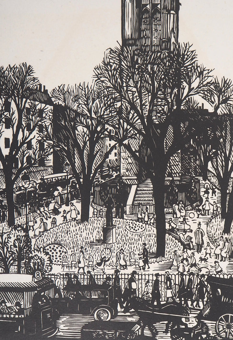 Paule MARROT : Paris, Square de la Tour St-Jacques, Gravure sur bois originale signée