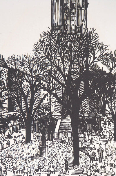 Paule MARROT : Paris, Square de la Tour St-Jacques, Gravure sur bois originale signée