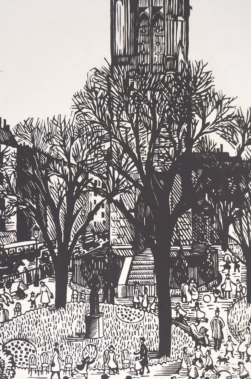 Paule MARROT : Paris, Square de la Tour St-Jacques, Gravure sur bois originale signée
