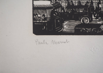 Paule MARROT : Paris, Square de la Tour St-Jacques, Gravure sur bois originale signée