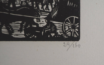 Paule MARROT : Paris, Square de la Tour St-Jacques, Gravure sur bois originale signée