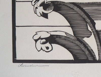 Georges LEMOINE : Le Stryge de Notre-Dame de Paris, Gravure sur bois originale signée