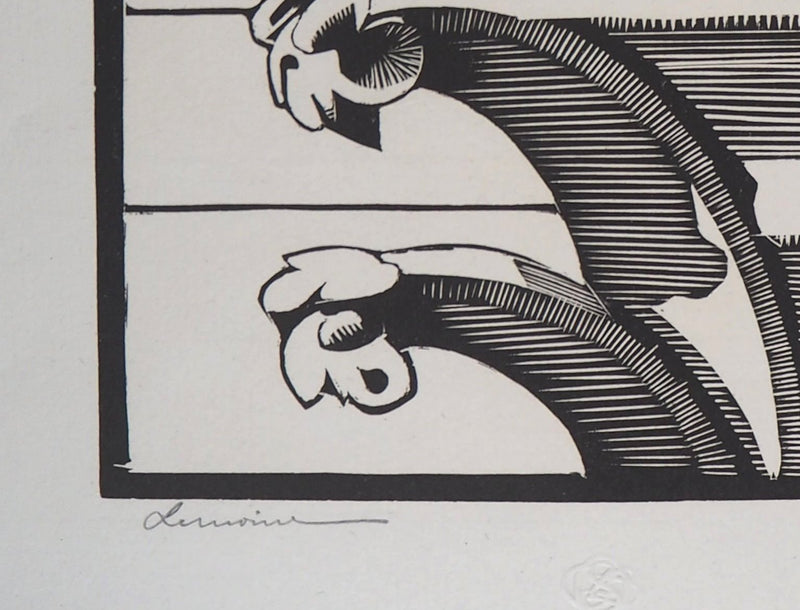 Georges LEMOINE : Le Stryge de Notre-Dame de Paris, Gravure sur bois originale signée