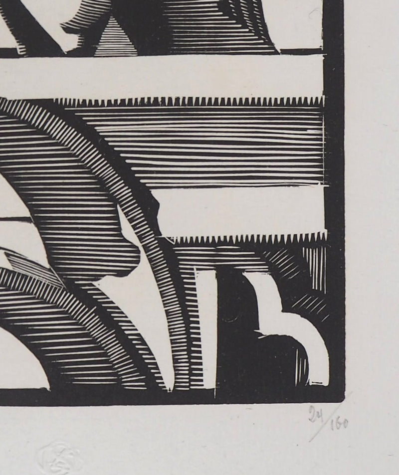 Georges LEMOINE : Le Stryge de Notre-Dame de Paris, Gravure sur bois originale signée
