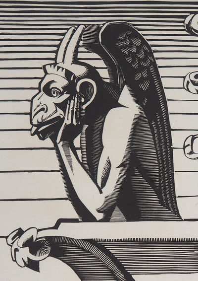 Georges LEMOINE : Le Stryge de Notre-Dame de Paris, Gravure sur bois originale signée