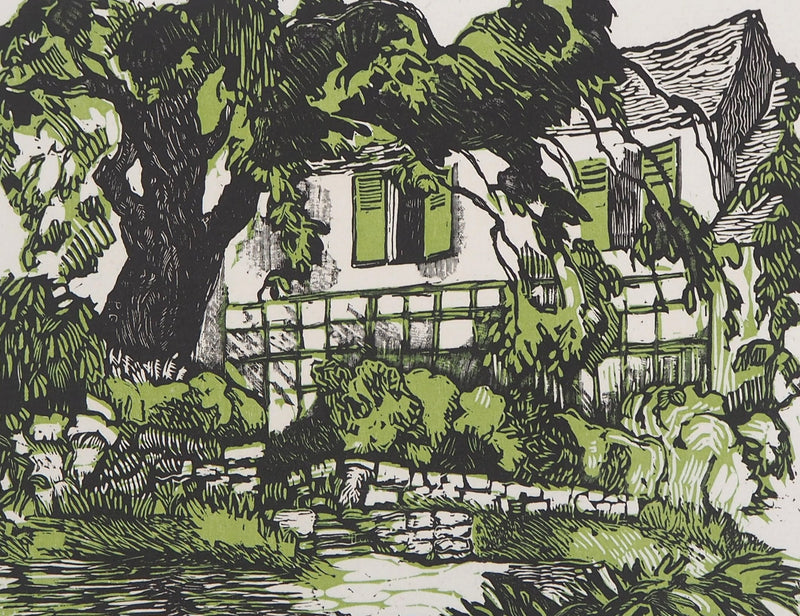 Pierre GENOLHAC : La maison de campagne, Gravure sur bois originale signée