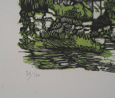 Pierre GENOLHAC : La maison de campagne, Gravure sur bois originale signée