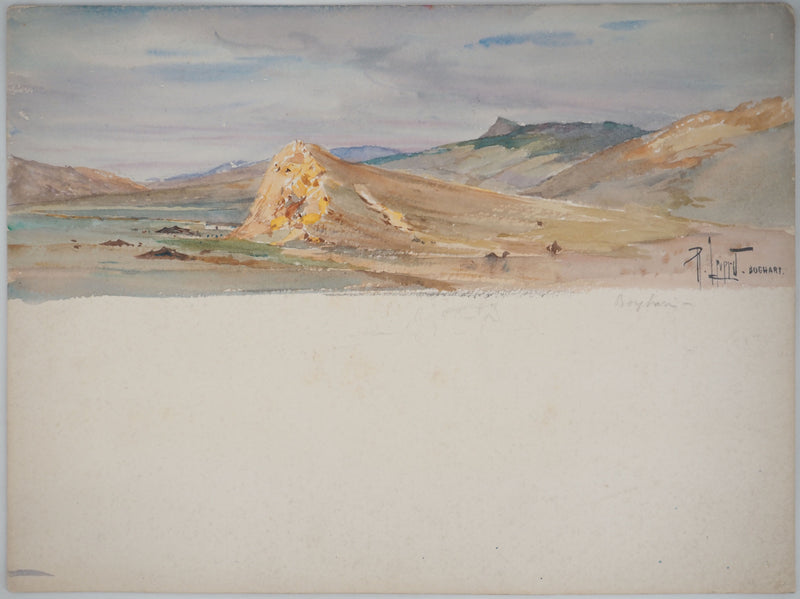 René LEVERD : Boghart, Vue sur la montagne, Aquarelle originale signée