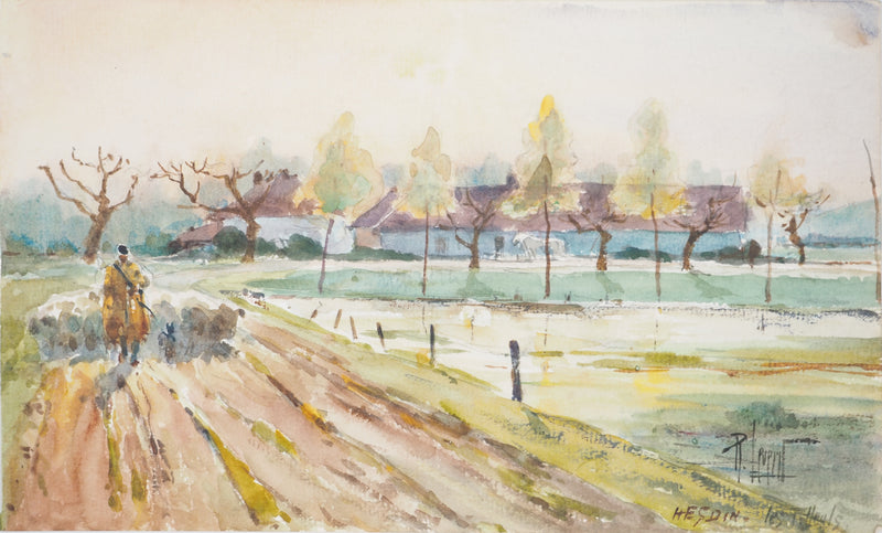 René LEVERD : Pastorale à Hesdin, Aquarelle originale signée