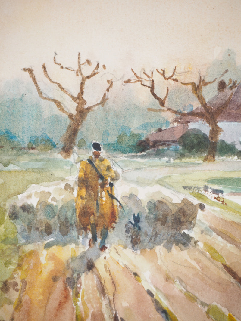 René LEVERD : Pastorale à Hesdin, Aquarelle originale signée
