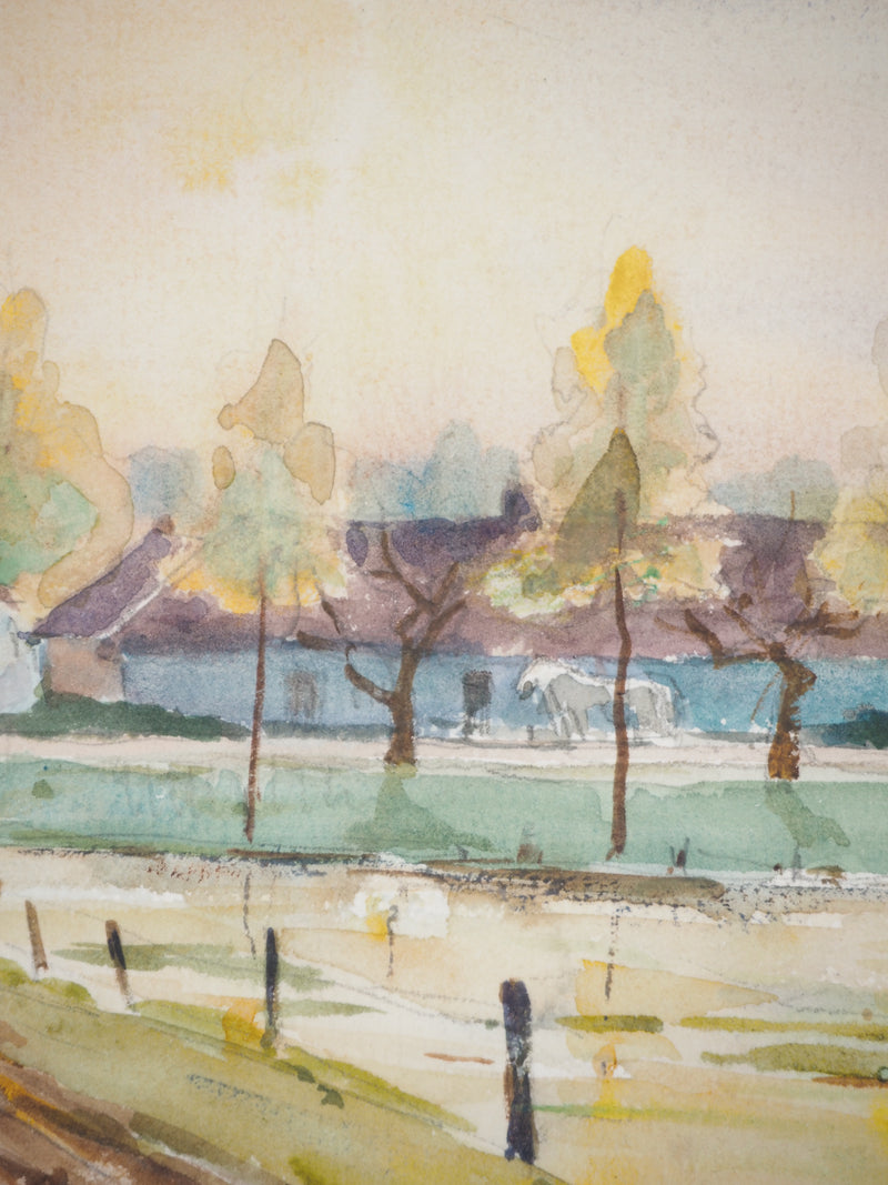 René LEVERD : Pastorale à Hesdin, Aquarelle originale signée