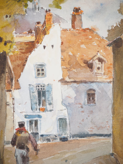 René LEVERD : Les allées d’Hesdin, Aquarelle originale signée