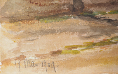 René LEVERD : Les allées d’Hesdin, Aquarelle originale signée