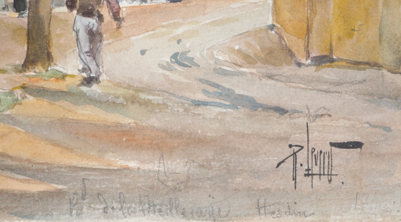 René LEVERD : Les allées d’Hesdin, Aquarelle originale signée