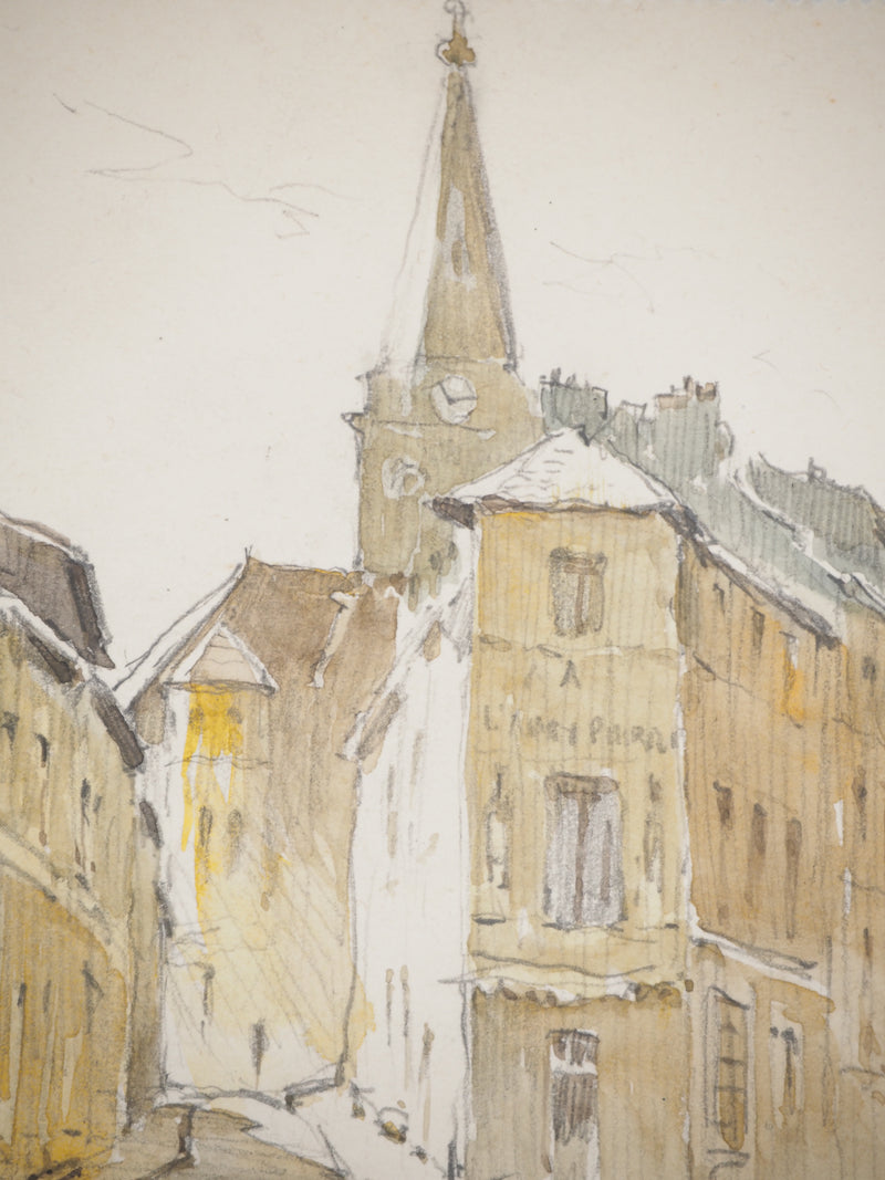 René LEVERD : Dans les rues de Colombes, Dessin original