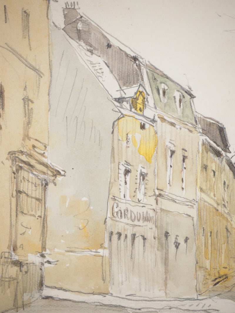 René LEVERD : Dans les rues de Colombes, Dessin original