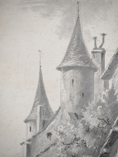 René LEVERD : Dans les rues du château, Typographie originale signée