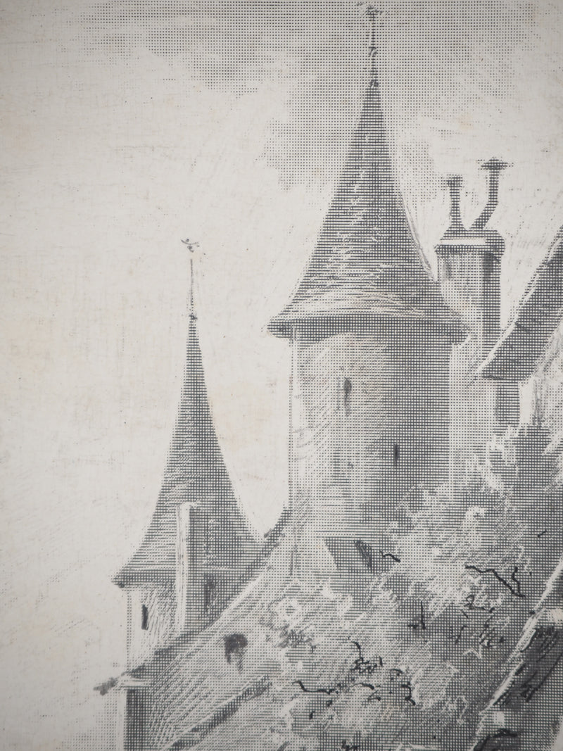 René LEVERD : Dans les rues du château, Typographie originale signée