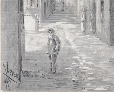 René LEVERD : Dans les rues du château, Typographie originale signée