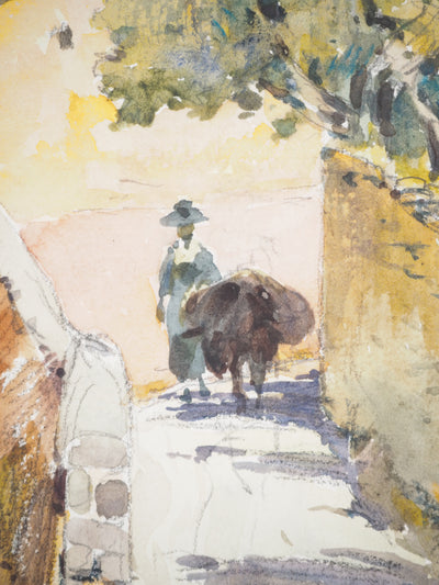 René LEVERD : Dans les ruelles de MorMoiron, Aquarelle originale signée