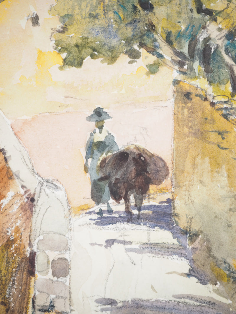 René LEVERD : Dans les ruelles de MorMoiron, Aquarelle originale signée
