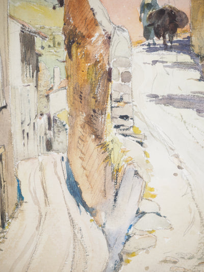 René LEVERD : Dans les ruelles de MorMoiron, Aquarelle originale signée