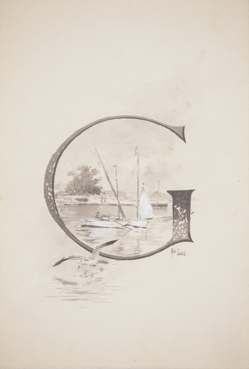 René LEVERD : Lettrine, le G, Aquarelle originale signée