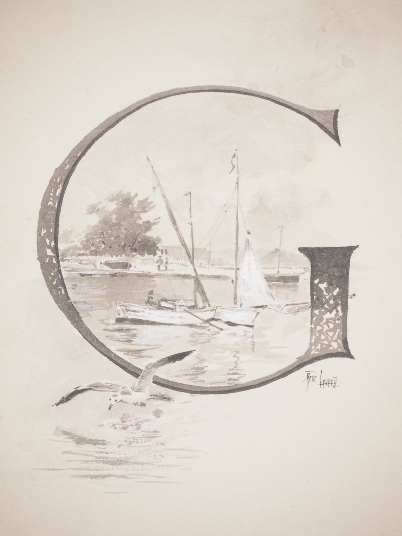 René LEVERD : Lettrine, le G, Aquarelle originale signée