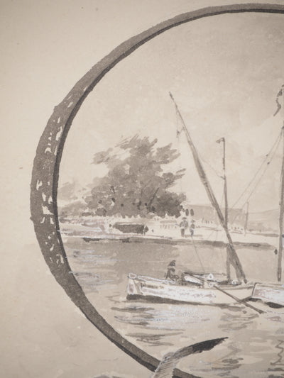 René LEVERD : Lettrine, le G, Aquarelle originale signée