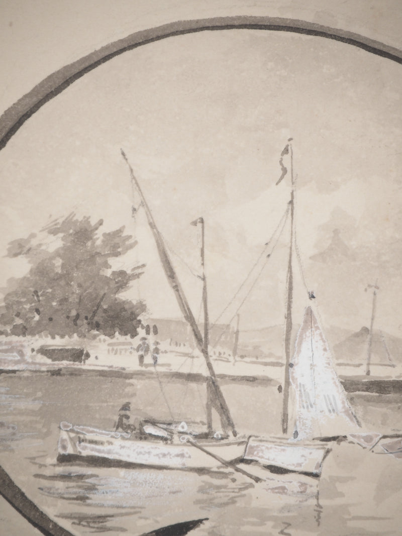 René LEVERD : Lettrine, le G, Aquarelle originale signée