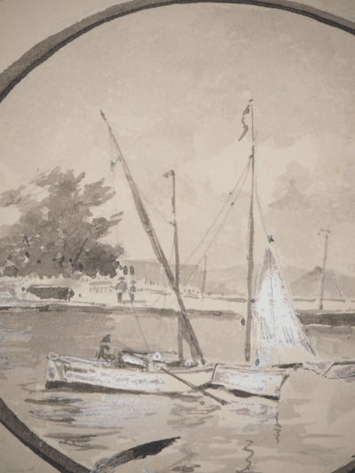 René LEVERD : Lettrine, le G, Aquarelle originale signée
