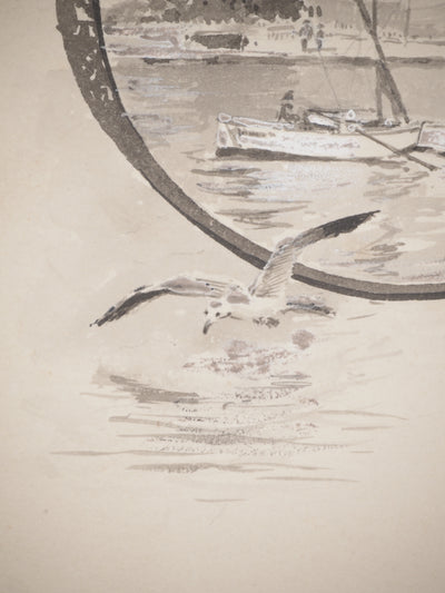 René LEVERD : Lettrine, le G, Aquarelle originale signée
