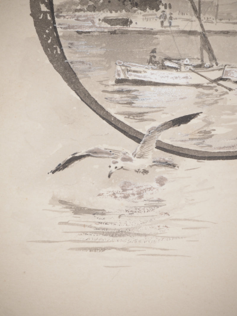 René LEVERD : Lettrine, le G, Aquarelle originale signée