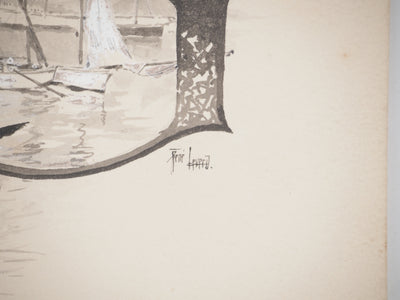 René LEVERD : Lettrine, le G, Aquarelle originale signée