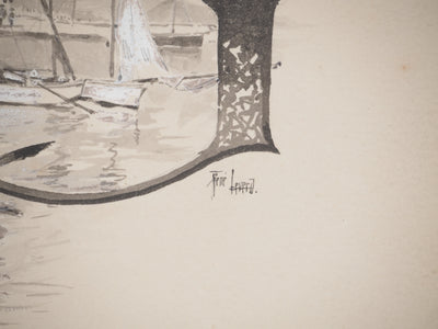 René LEVERD : Lettrine, le G, Aquarelle originale signée