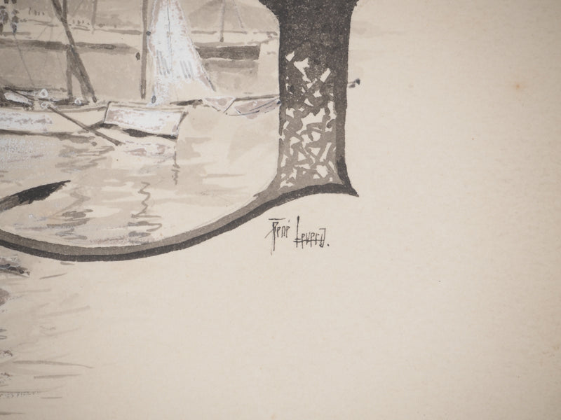 René LEVERD : Lettrine, le G, Aquarelle originale signée
