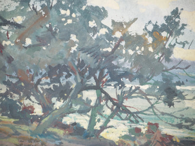 René LEVERD : L’arbre au bord de l’eau, Aquarelle originale signée