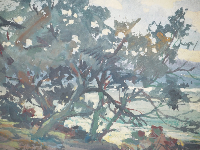 René LEVERD : L’arbre au bord de l’eau, Aquarelle originale signée